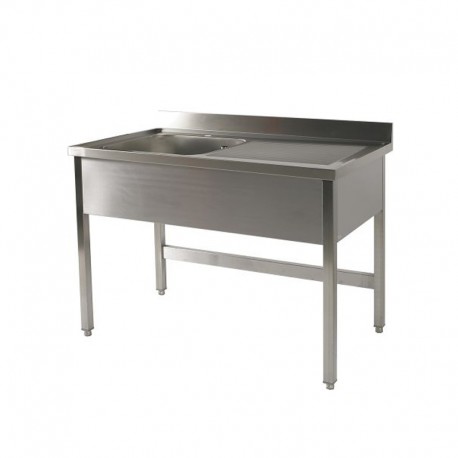 Plonge inox 1 bac - Egouttoir à droite - Profondeur 700 mm - Longueur 1400 mm - Piètement simple - PG1416DT