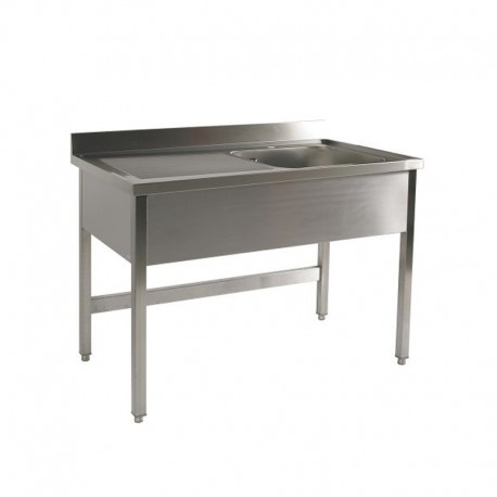 Plonge inox 1 bac - Egouttoir à gauche - Profondeur 700 mm - Longueur 1200 mm - Piètement simple - PG125GT