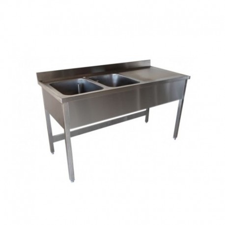 Plonge inox 2 bacs - Egouttoir à droite - P 700 x L 1600 mm - Piètement simple - PG1624DT