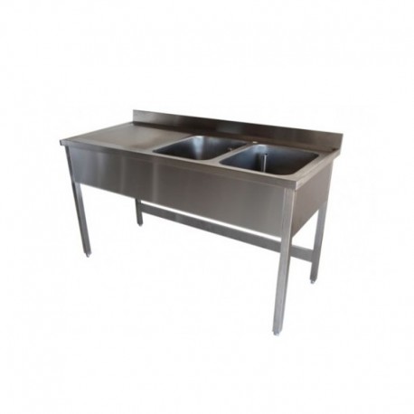 Plonge inox 2 bacs - Egouttoir à gauche - P 700 x L 1600 mm - Piètement simple - PG1624GT