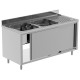 Plonge inox 2 bacs - Egouttoir à droite - P 700 x L 1600 mm - Placard fermé - PG1624DPT