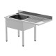 Plonge inox pour lave-vaisselle - 1 bac - Egouttoir à droite - P 700 x L 1200 mm - Sans étagère basse - PGL1215DT