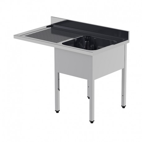 Plonge inox pour lave-vaisselle - 1 bac - Egouttoir à gauche - Profondeur 700 mm - Longueur 1200 mm - Avec étagère - PGL125GET