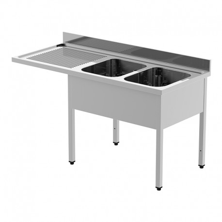 Plonge inox pour lave-vaisselle - 2 bacs - Egouttoir à gauche - P 700 x L 1600 mm - Sans étagère basse - PGL1624GT